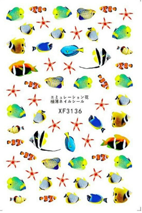 ＊送料84円～＊　夏のネイルシール　金魚　椰子　サンダル　アサガオ　花火　ヨット　イカリ　ホタテ　巻き貝 1枚目の画像