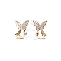 ERG-2387-G【2個入り】CZ バタフライピアス ,CZ Butterfly Earring Post 1枚目の画像