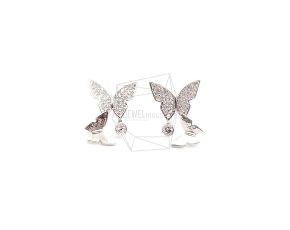 ERG-2387-R【2個入り】CZ バタフライピアス ,CZ Butterfly Earring Post 1枚目の画像