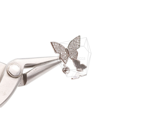 ERG-2387-R【2個入り】CZ バタフライピアス ,CZ Butterfly Earring Post 4枚目の画像