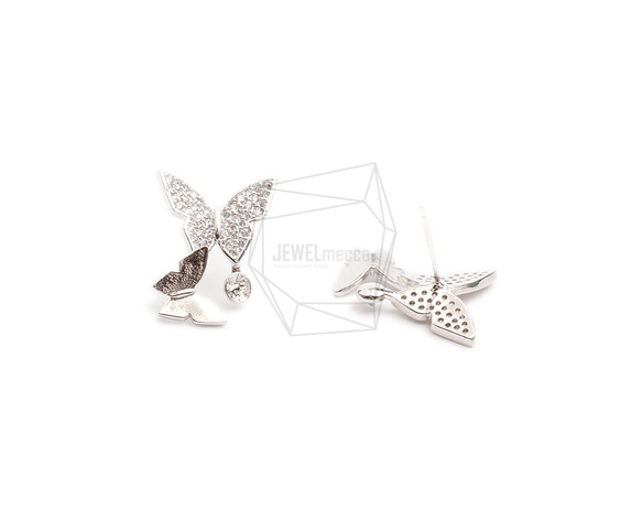 ERG-2387-R【2個入り】CZ バタフライピアス ,CZ Butterfly Earring Post 2枚目の画像