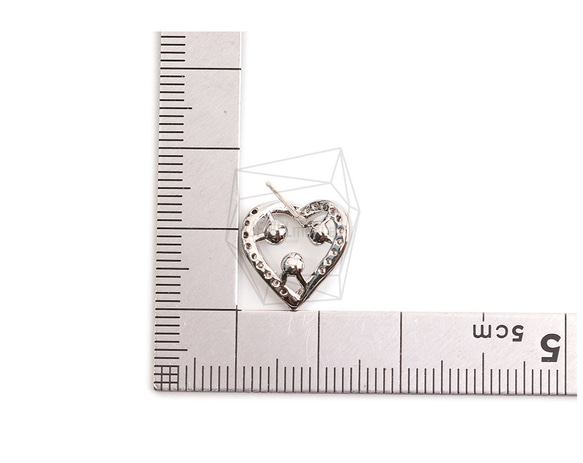 ERG-2388-G【2個入り】CZ ハートピアス/CZ Heart  Ear Post/ 13.6mm x 13.8m 5枚目の画像