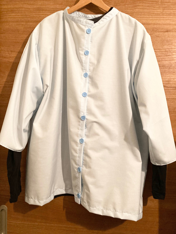 パリッとしたハリがある綿とポリエステル混合生地のシャツ兼割烹着3L4 L5 Lブルー 20枚目の画像
