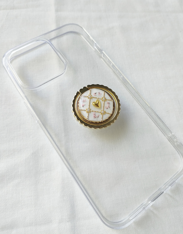 ハート ゴールド チェック スマホリング/バンカーリングドライフラワー入り 11枚目の画像