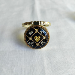 ハート ゴールド チェック スマホリング/バンカーリングドライフラワー入り 5枚目の画像