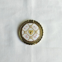 ハート ゴールド チェック スマホリング/バンカーリングドライフラワー入り 6枚目の画像