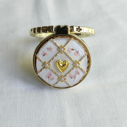 ハート ゴールド チェック スマホリング/バンカーリングドライフラワー入り 7枚目の画像