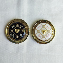 ハート ゴールド チェック スマホリング/バンカーリングドライフラワー入り 2枚目の画像