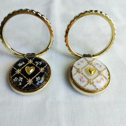 ハート ゴールド チェック スマホリング/バンカーリングドライフラワー入り 3枚目の画像