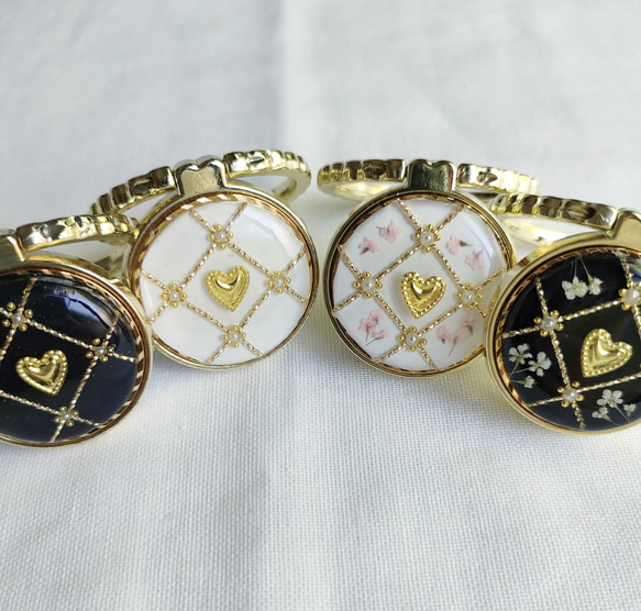 ハート ゴールド チェック スマホリング/バンカーリングドライフラワー入り 8枚目の画像