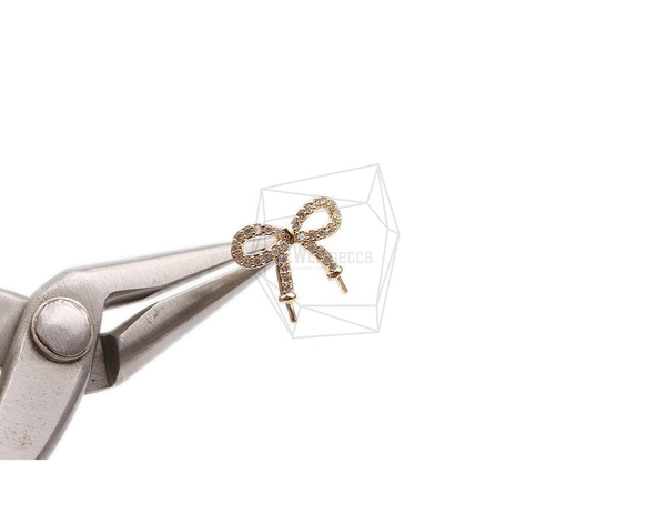 ERG-2391-G【2個入り】CZ リボンピアス,CZ Rope Ribbon Earring 4枚目の画像