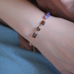 Charoite bracelet：天然石ブレスレット 淡水パール×チャロアイト×スモーキークォーツ×シトリン 6枚目の画像