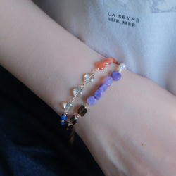 Charoite bracelet：天然石ブレスレット 淡水パール×チャロアイト×スモーキークォーツ×シトリン 18枚目の画像