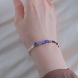 Charoite bracelet：天然石ブレスレット 淡水パール×チャロアイト×スモーキークォーツ×シトリン 12枚目の画像