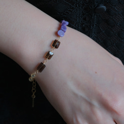 Charoite bracelet：天然石ブレスレット 淡水パール×チャロアイト×スモーキークォーツ×シトリン 4枚目の画像