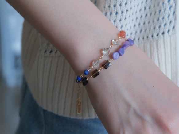 Charoite bracelet：天然石ブレスレット 淡水パール×チャロアイト×スモーキークォーツ×シトリン 8枚目の画像