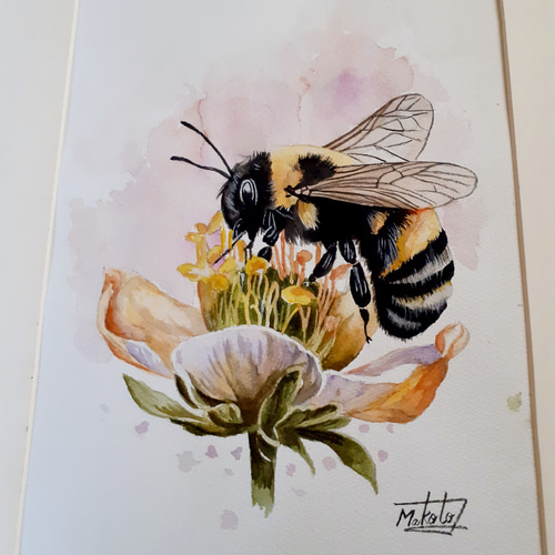 蜂 蜜蜂 熊蜂 丸蜂 昆虫 花 縁起物 原画 アート 絵画 画家 クレパス画 蜂 蜜蜂 熊蜂 丸蜂 昆虫 花 縁起物 原画 アート 絵画 画家