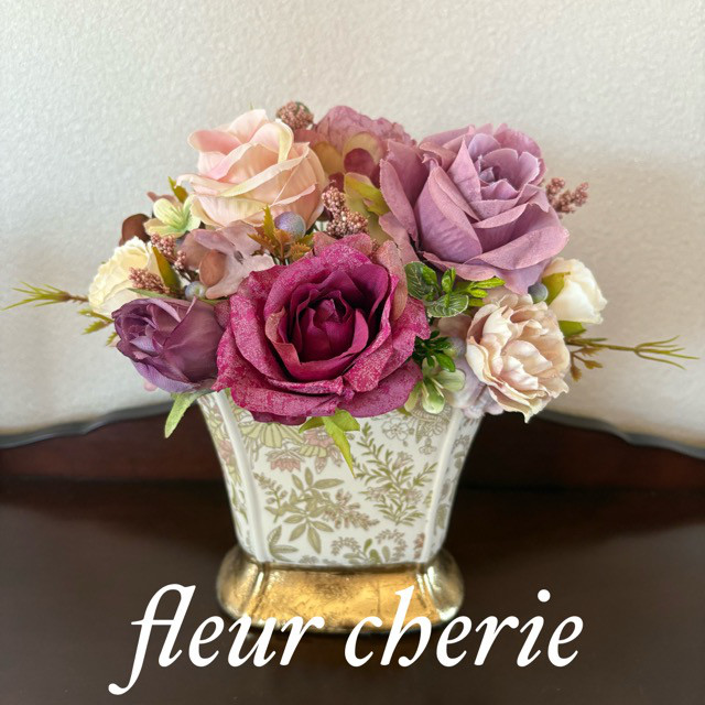 アートフラワー置き型陶器アレンジアーティフィシャルバラ造花玄関飾りローズプレゼント新築祝い玄関飾り模様替えクリスマスラナ