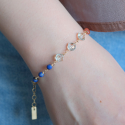 Orange sunstone bracelet：天然石ブレスレット 淡水パール×サンストーン×グリーンアメジ 6枚目の画像