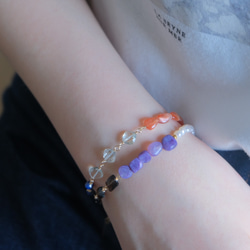 Orange sunstone bracelet：天然石ブレスレット 淡水パール×サンストーン×グリーンアメジ 10枚目の画像