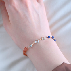 Orange sunstone bracelet：天然石ブレスレット 淡水パール×サンストーン×グリーンアメジ 8枚目の画像