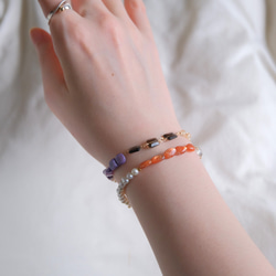 Orange sunstone bracelet：天然石ブレスレット 淡水パール×サンストーン×グリーンアメジ 9枚目の画像