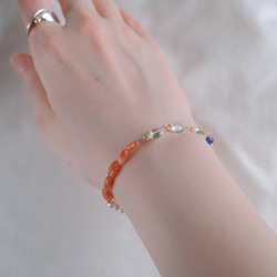 Orange sunstone bracelet：天然石ブレスレット 淡水パール×サンストーン×グリーンアメジ 11枚目の画像