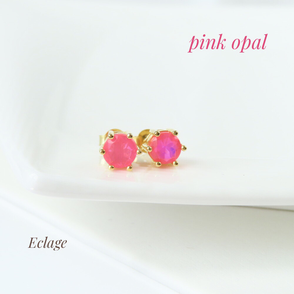 〈Silver925〉エチオピア産ピンクカラーオパールのスタッドピアス(5mm)