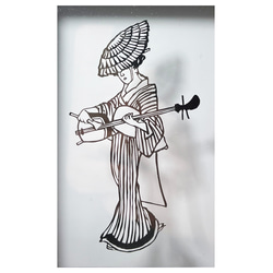 切り絵 ハガキサイズ「江戸の芸妓」インテリア プレゼント 切り絵