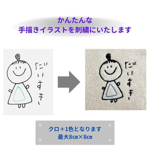 お絵描き刺繍 オーガニックコットン ハンドタオル 手描き イラスト