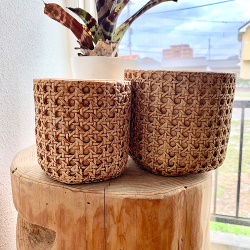 鉢カバー 植木鉢 陶器製 バスケット 北欧風 ラタン ラタン調