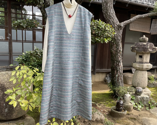 SOLD お値下げ中 着物リメイクAラインジャンパースカート 紬 M