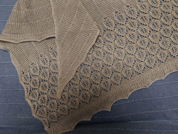 【即納】繊細レース三角ショールグレーコットン100%手編み送料無料 即納