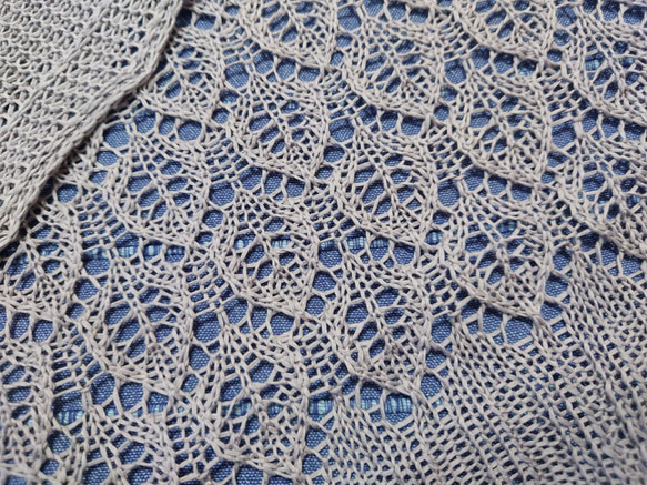 【即納】繊細レース三角ショールグレーコットン100%手編み送料無料 即納
