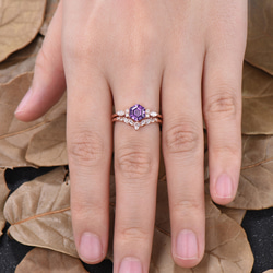 2月誕生石 天然アメジスト 婚約指輪 モアッサナイト 紫水晶 ブライダルリング 母の日 ジュエリー プロミスギフト 8枚目の画像