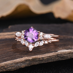 2月誕生石 天然アメジスト 婚約指輪 モアッサナイト 紫水晶 ブライダルリング 母の日 ジュエリー プロミスギフト 3枚目の画像