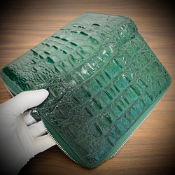圧倒的な収納力 クロコダイル ダブルジッパー メンズ財布 ダブルファスナー 長財布 大容量 グリーン 緑 5枚目の画像