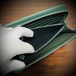 圧倒的な収納力 クロコダイル ダブルジッパー メンズ財布 ダブルファスナー 長財布 大容量 グリーン 緑 10枚目の画像