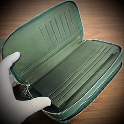 圧倒的な収納力 クロコダイル ダブルジッパー メンズ財布 ダブルファスナー 長財布 大容量 グリーン 緑 7枚目の画像
