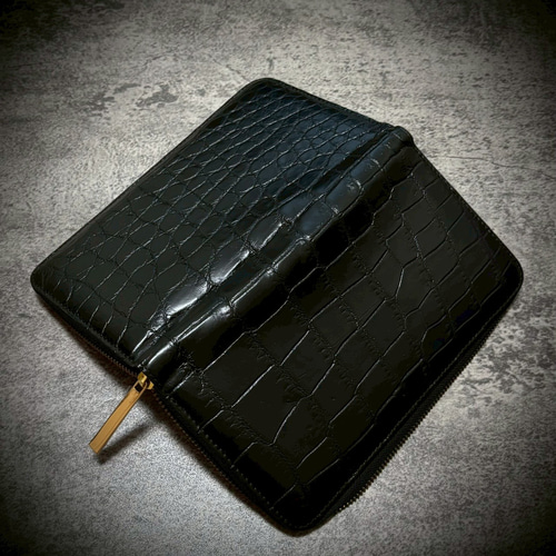 クロコダイル　長財布　ワニ革財布　ブラック　黒色　　ダブルファスナー wallet4786a.jpg