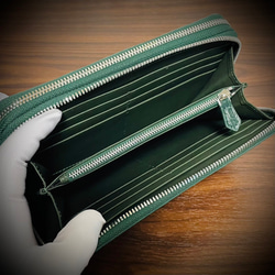 圧倒的な収納力 クロコダイル ダブルジッパー メンズ財布 ダブルファスナー 長財布 大容量 グリーン 緑 9枚目の画像