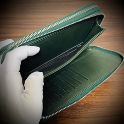 圧倒的な収納力 クロコダイル ダブルジッパー メンズ財布 ダブルファスナー 長財布 大容量 グリーン 緑 8枚目の画像