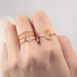 【選べる】三日月と星の惑星リング２点セット　フォークリング 大ぶり　クリスマス 4枚目の画像