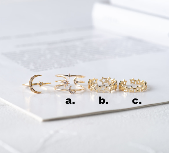 【選べる】三日月と星の惑星リング２点セット　フォークリング 大ぶり　クリスマス 6枚目の画像