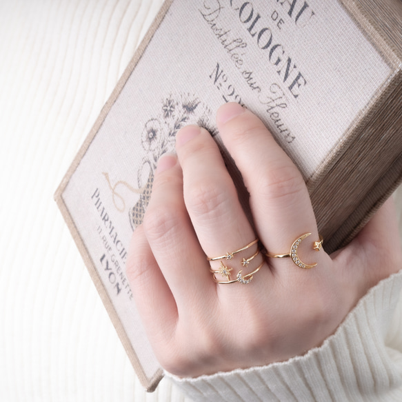 【選べる】三日月と星の惑星リング２点セット　フォークリング 大ぶり　クリスマス 11枚目の画像