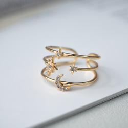 【選べる】三日月と星の惑星リング２点セット　フォークリング 大ぶり　クリスマス 10枚目の画像