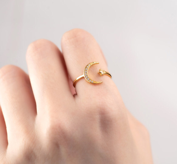 【選べる】三日月と星の惑星リング２点セット　フォークリング 大ぶり　クリスマス 8枚目の画像