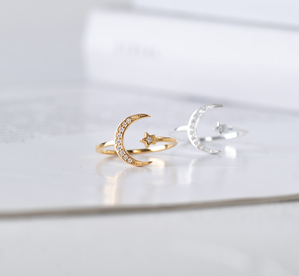 【選べる】三日月と星の惑星リング２点セット　フォークリング 大ぶり　クリスマス 7枚目の画像