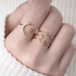 選べる】三日月と星の惑星リング2点セット フォークリング 大ぶり