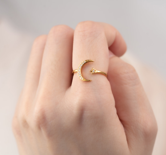 【選べる】三日月と星の惑星リング２点セット　フォークリング 大ぶり　クリスマス 9枚目の画像